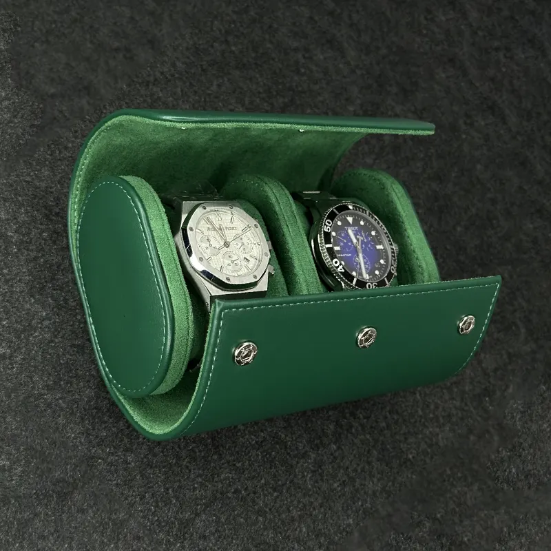 Premium Quality Imported Green Leather Travel Watch Box 2 Slots